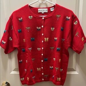 Marisa Christina Red Sweater with Colorful Embroidery